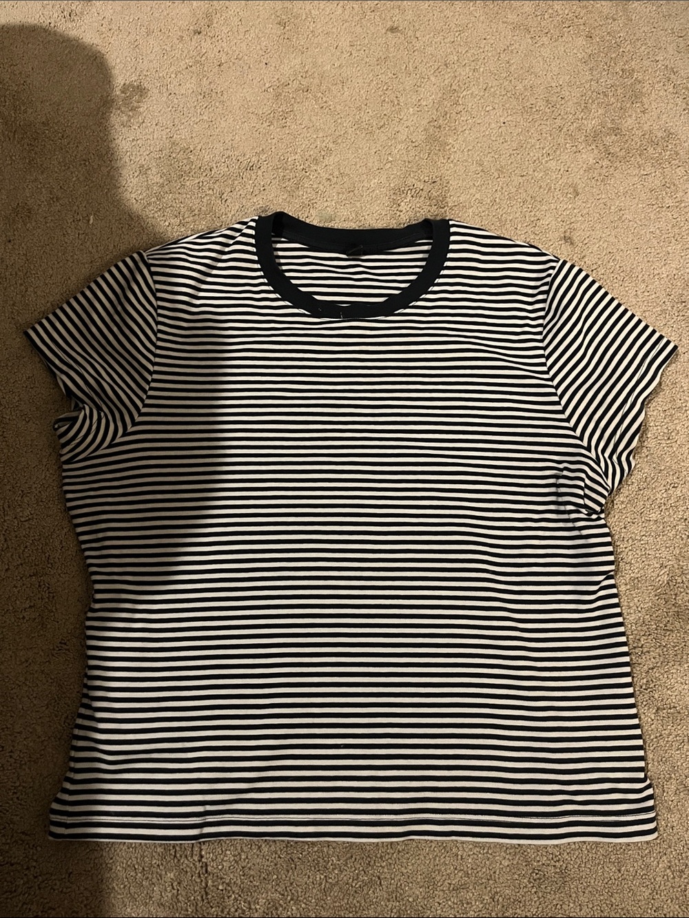 Uniqlo Navy Blue & White Striped Short Sleeve Cropped Tee